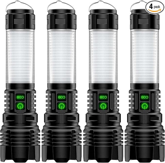 Hoxida Camping Lanterns Flashlight Rechargeable High Lumens- 2000 Meters Long Beam Super Bright LED Flashlight, Waterproof Camping Tent Lights 5 Modes, Zoomable Handheld Flashlight Lantern 4pcs