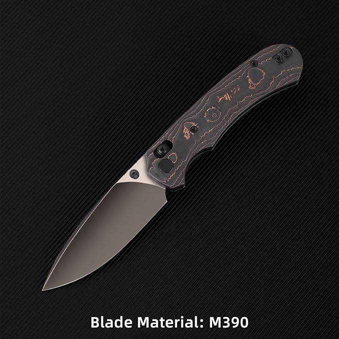 Folding Pocket Knife,3.31” M390 Blade,Erogonomic Titanium Handle,Hunting Survival Knife,EDC Knife for Hunting Camping Survival Outdoor Fishing Hiking（Black&Brown）