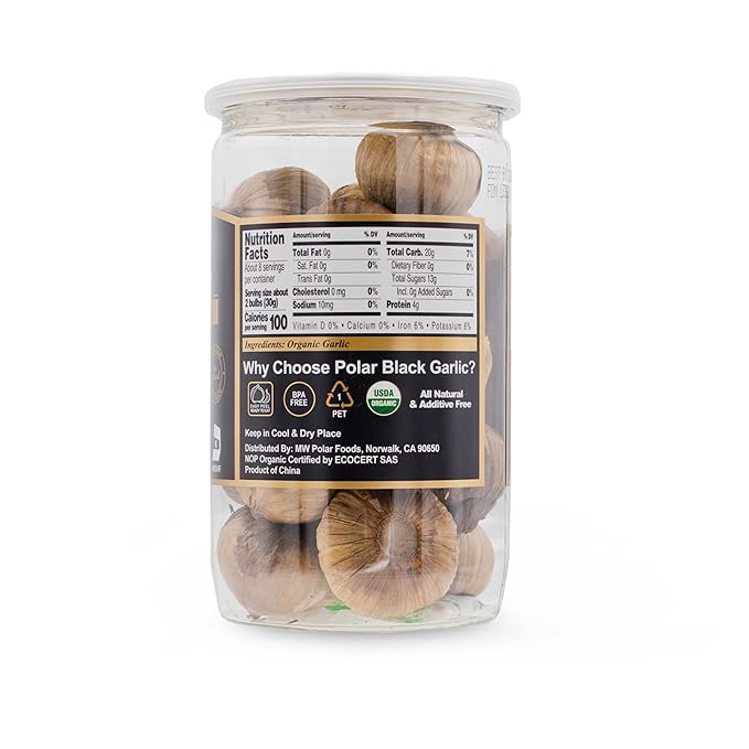 MW Polar USDA Organic Black Garlic 8.8oz (Pack of 1), Whole Bulbs, Easy Peel, All Natural, Chemical Free, Kosher Friendly Ready to Eat Healthy Snack