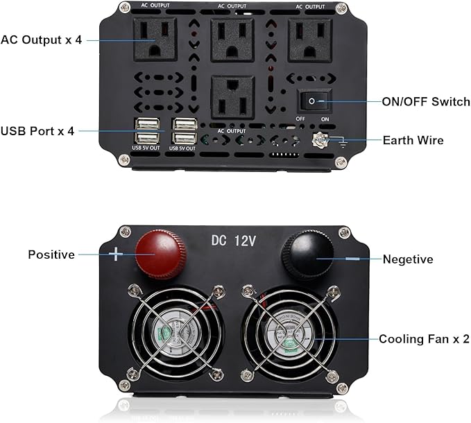 2500 Watt Inverter with LCD & Remote Control 12V DC to 110V/120V AC 60HZ Power Converter 5000W(Peak) with 4 Sockets & 4 USB Ports Power Inverters for Vehicles RV Truck Camping