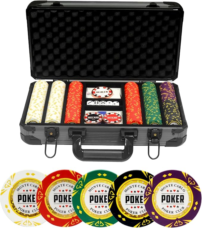 14 Gram Clay Poker Chips Set - Texas Hold'em 300 PCS Blank Chips with High-End Case & Poker Accessories for Blackjack & Poker Games