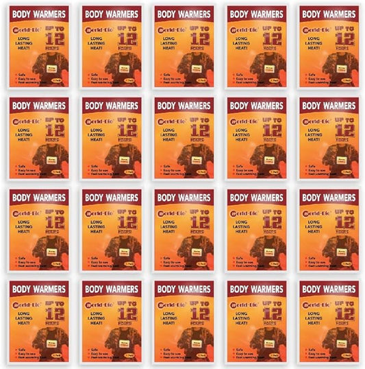 WORLD-BIO Body Warmers for Cold Weather, Heat Warmer Patch Disposable with Adhesive Backing Gives Hours Warm - 10/12/20/32/40 Packs, Hand Warmers Long Lasting Safe Natural Odorless