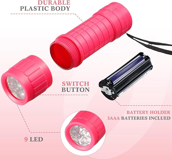 36 Pcs Small Mini Flashlights 9 LED Flashlight Assorted Colors with Lanyard Small Handheld Flashlights Bulk 3AAA Battery Included Plastic Flash Light for Kids Camping Class Teaching Party