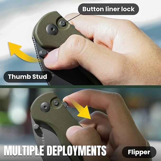 Kizer Mini Grouper Folding Pocket Knife, 3.16??D2 Blade G10 Handle Camping Folding Knife, Button Liner Lock EDC Knife with Pocket Clip for Men Women Gift, Hunting Hiking Survival Knives V3669A3