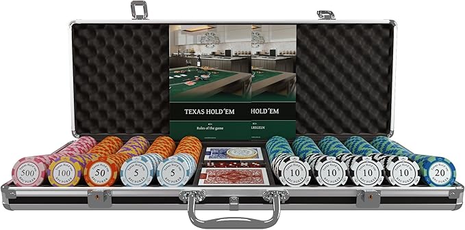 Bullets Poker Set, 2 Plastic Card, Dice, Dealer Button, Manual & Travel Case ??with Case for Texas Hold?™em, Casino Games, & Prominence ??Ideal Poker Set with Chips and Cards, 500 Clay 'Carmela' Chips.