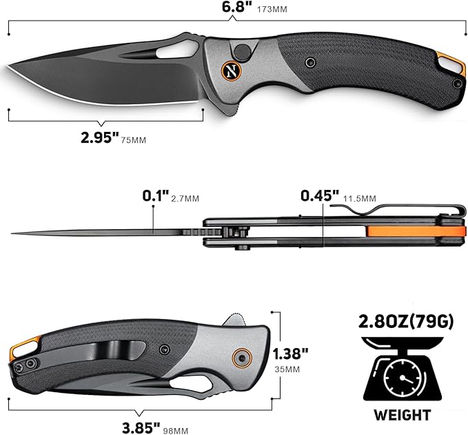 NedFoss Heron Pocket Knife for Men, 2.95" Japanese VG10 Steel Blade Button Lock EDC Knife with Lightweight G10 Handle w/Aluminum Bolster, Folding Utility Knife for Camping, Hunting, Survival Use