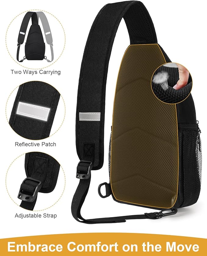 Crossbody Bags for Women Man Waterproof Sling Bag Backpack Trendy Casual Cross Body Bag with Convertible Shoulder Strap Chest Bag for Camping Hiking Travel Essentials (Black, Large)