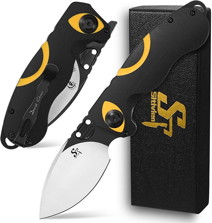 Sitivien ST162 Folding Knife,AUS-10 Steel Blade with G10 Handle Pocket Knife EDC Tool Knife for Outdoor Camping,Hiking,Hunting,Fishing(Yellow)