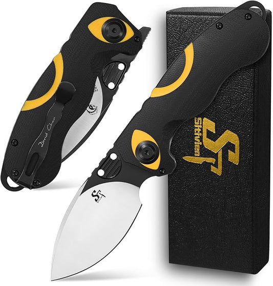 Sitivien ST162 Folding Knife,AUS-10 Steel Blade with G10 Handle Pocket Knife EDC Tool Knife for Outdoor Camping,Hiking,Hunting,Fishing(Yellow)