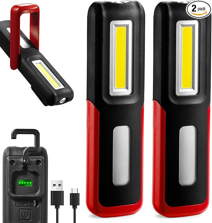 2 PCS Rechargeable LED Work Light with Magnetic Base Portable Task Inspection LED Work Light is Small and Reliable and Super Bright, for Tool Gifts for Men(Red)