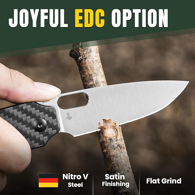 Kizer Varatas Pocket Knife, 3.24” Nitro V G10 Carbon Fiber Handle Folding Knife, EDC Knife for Men Women, Liner Lock Camping Folding Knife with Pocket Clip, Survival Hunting knives V3637A2