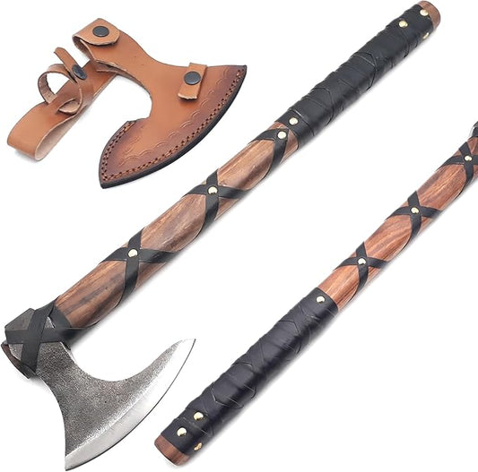 ANCILLA Viking Axe Prop of Ragnar Lothbrok - Bearded Axe for Viking Cosplay, Halloween Weapon Prop - Two-Handed Tomahawk Battle Hatchet- Hand-Crafted Norse Antique Gift for Hunting & Camping