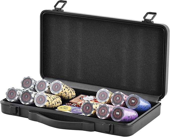 VEVOR Poker Chip Set, 300-Piece Poker Set, Complete Poker Playing Game Set with Carrying Case, Heavyweight 14 Gram Casino Clay Chips, Cards, Buttons and Dices, for Texas Hold'em, Blackjack, Gambling