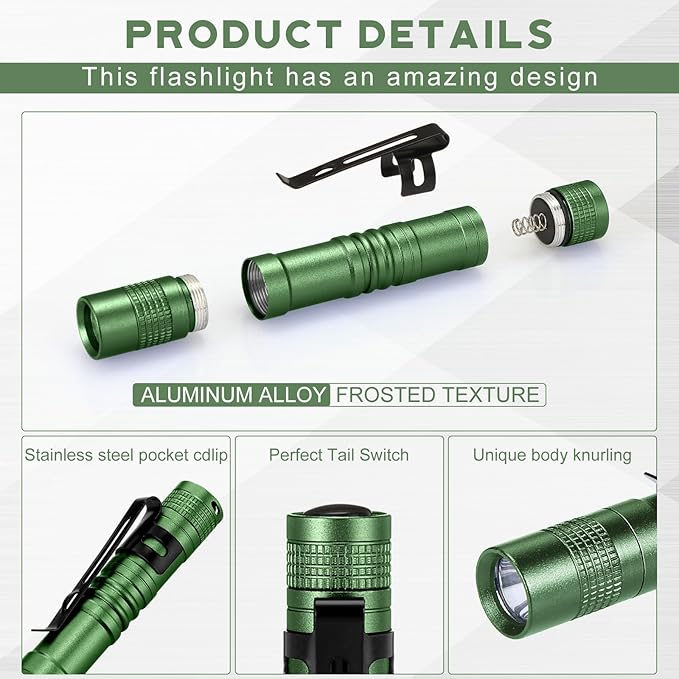 Hortsun 10 Pcs Mini Flashlight Bulk LED Pen with Pocket Small Flashlight with Clip for Outdoor Father's Day Gift for Men(3.54 Inch,Black, Green, Grey, Blue, Orange)