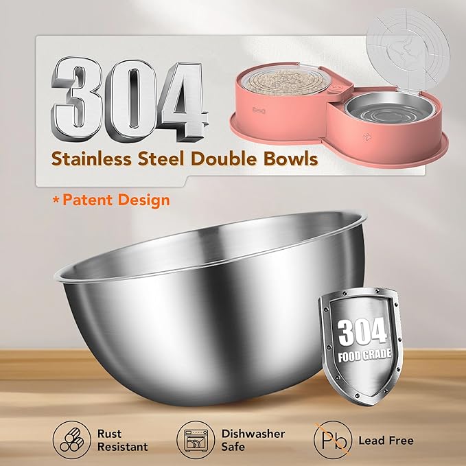 Stainless Steel Dog Bowl Set with Lids, 304 Metal Dual Food & Water Bowls for Dogs & Cats, Large Capacity Pet Feeder with Cover Keeps Food Fresh, Anti-Skid Dog Dish for Small/Medium/Large Pets