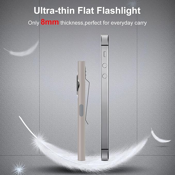 klarus E5 Pocket Flashlight, Rechargeable EDC Flashlight, Super Slim 4.2x1x0.3inch, 600 Lumens, USB-C Port, IPX4, Dual Light Source with Magnetic Base, Hat & Clothes Clip - Grey