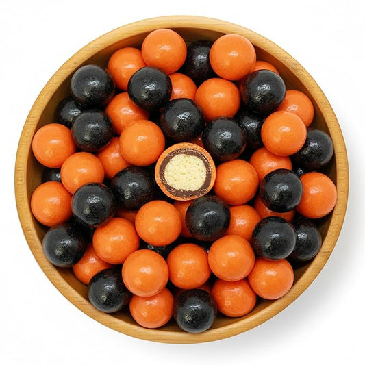 NY Spice Shop Orange & Black Dark Chocolate Malt Balls - 8 Ounce Malted Milk Ball Candy Gifts - Chocolate Malted Milk Balls - Dark Chocolate Malt Ball Snacks