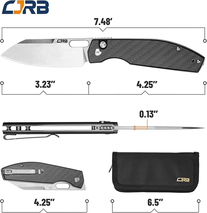 CJRB CUTLERY Pocket Knife Ekko(1929) Folding Knife for Men AR-RPM9 Steel Blade and Black Carbon Fiber Handle for Work Outdoor Hinking Camping