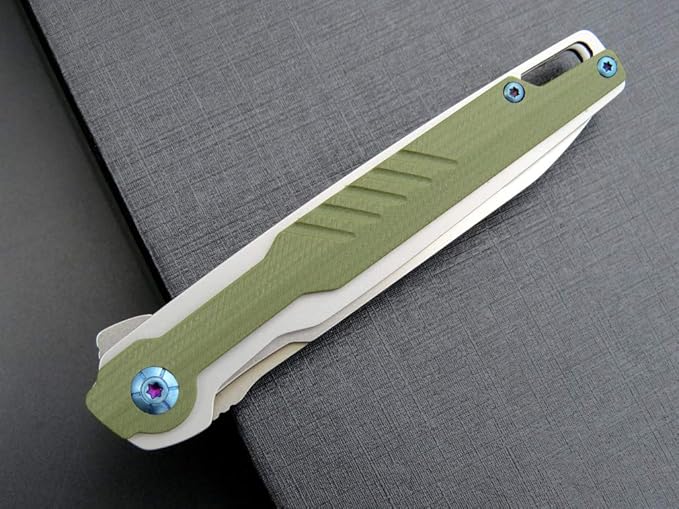 Eafengrow EF942 EDC Folding Knife, D2 Steel Blade Titanium Plating & G10 Handle,Pocket Clip with Frame Lock EDC Pocket Flipper Knife for Camping Hiking Survival Outdoor(Green)