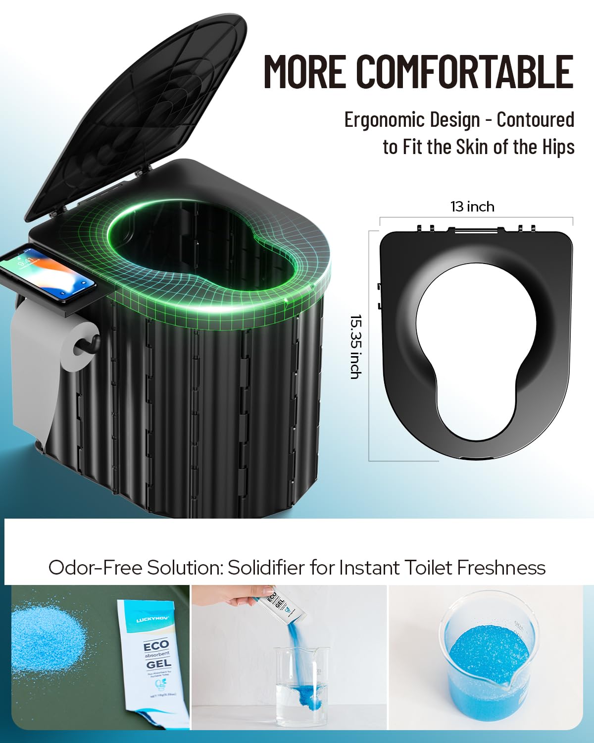 Portable Toilet with Urine Gel & Leak-Proof Bags – Odorless Camping Toilet for Adults & Kids