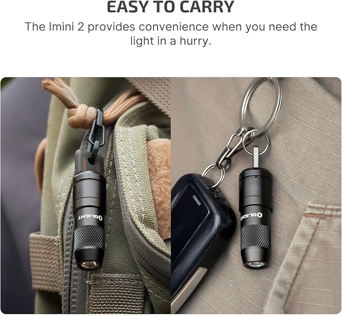 OLIGHT IMINI 2 EDC Rechargeable Keychain Flashlight 2 Pack, 50 Lumens Compact and Portable Mini LED Keyring Lights with Built-in Battery Ideal for Everyday Carry and Emergencies
