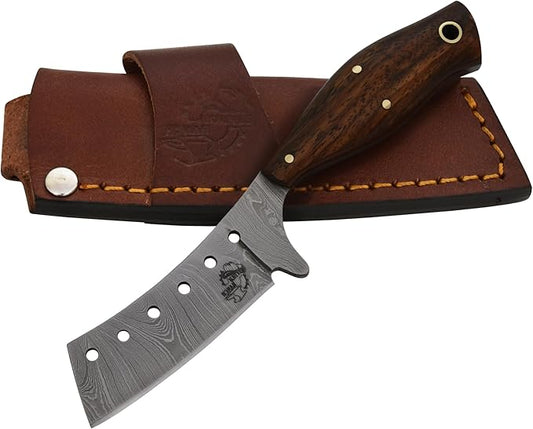 Knives Ranch Handmade High Carbon Damascus Steel Fixed Blade Knife ??6.25" Cowboy Ranch Knife with Rosewood Handle & Horizontal Carry Leather Sheath ??Hunting, Bushcraft, Camping, Survival, Scout Carry, EDC (3131-IRW)