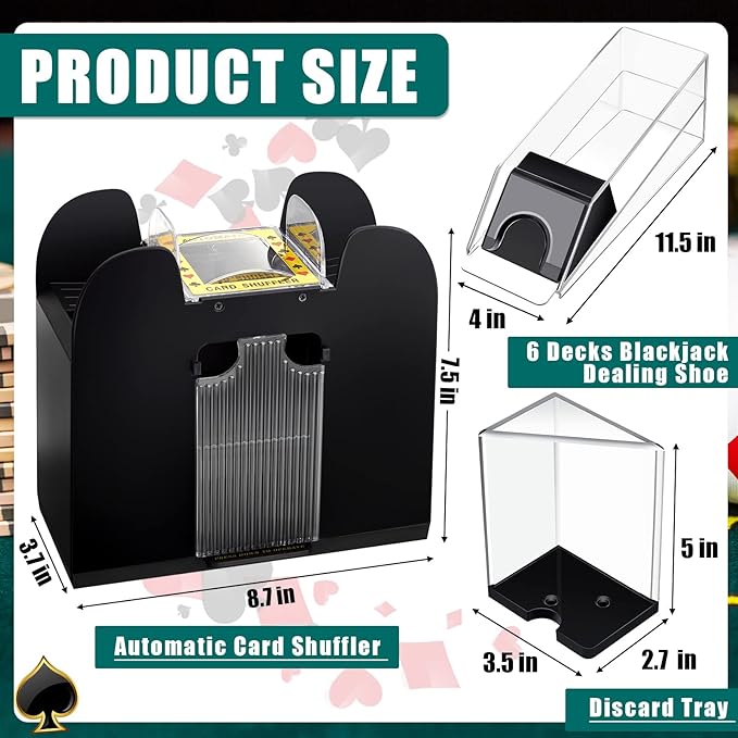 Aoriher Blackjack Game Combo Set Including Blackjack 6 Deck Automatic Card Shuffler 6 Shoe and 6 Tray for 10 Cut Cards for Casino, Party Night