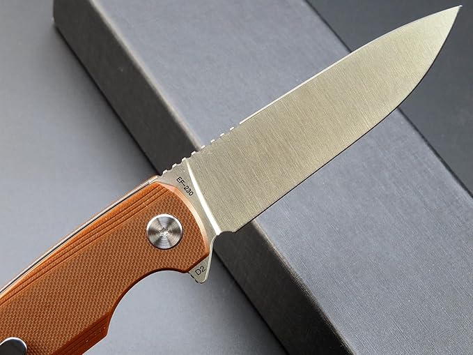 Eafengrow EF230 Folding Knife D2 Steel Blade G10 Handle Scales EDC Tool Knives for Outdoor Camping Hiking Working(brown)