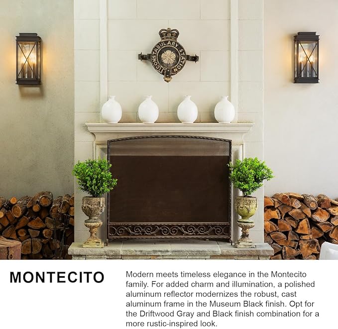Hinkley Montecito Single Light Wall Mount Outdoor Lantern - Aluminum, Clear Glass, Hidden Mounting Hardware, Polished Aluminum Reflector - Black Finish with Driftwood Gray Accent