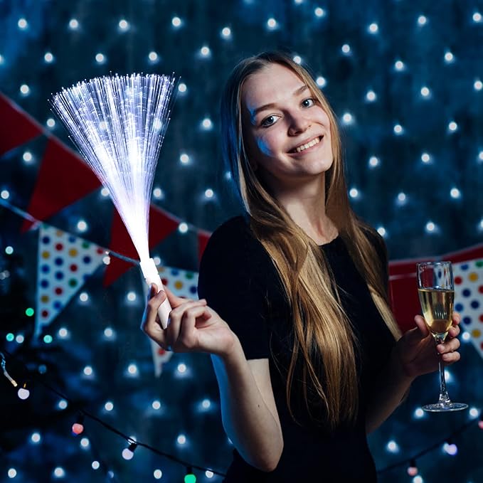 12 Pack White Glow Sticks Light Up Fiber Optic Stick Glow Wands Bulk with 3 Flashing Models for Christmas Halloween Birthday Wedding Bachelorette Concerts Clubs