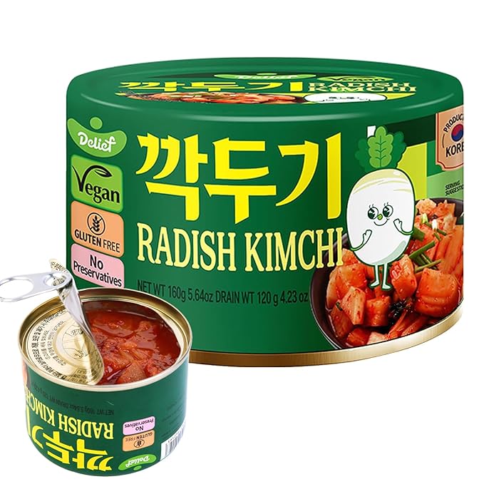 DELIEF Cubic Radish Kimchi - Authentic Korean Radish, Vegan, Gluten-Free, Shelf-Stable Canned, No Preservatives, 5.64 oz/160 g (1 Pack)