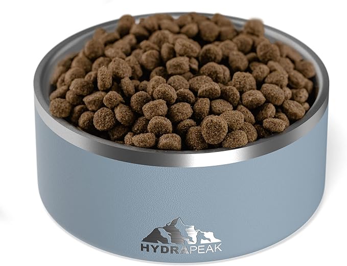 Hydrapeak Dog Bowl; Non Slip Stainless Steel; Water and Food Dish; Large Sized and Small Dogs; 32oz 64oz; Multiple Sizes | 8 Cup | Storm