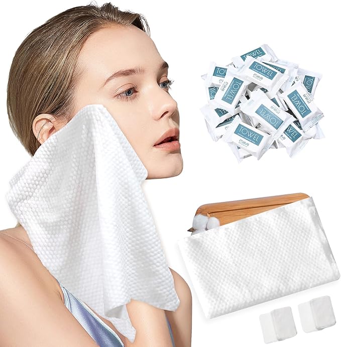 Disposable Compressed Face Towels, 28 Pack Individually Wrapped, 11.8" × 9.5" Pure Cotton Travel Towels, Quick-Expand, Ultra Absorbent & Thickened Portable Towels