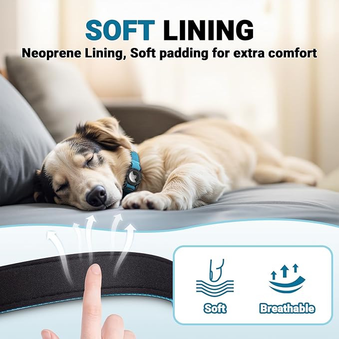 AirTag Dog Collar, IP68 Waterproof Integrated Air Tag Dog Collars with Reflective, Ultra-Durable, Comfortable Padded, Heavy Duty Dog Collars for Small Medium Large Dogs, L (14.8"-20.3"), Blue