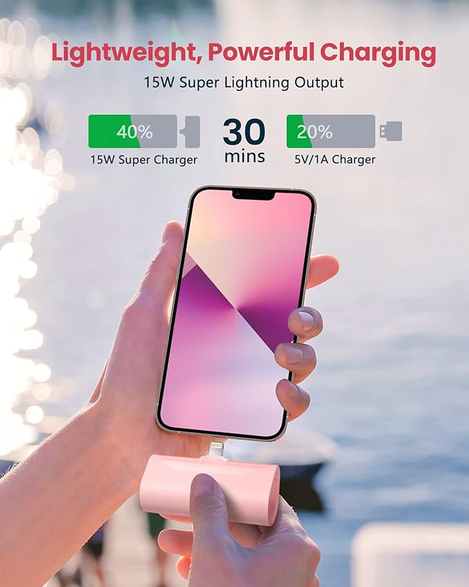 Pink Small Portable Battery Charger 4800mAh, Tiny Power Bank Ultra-Compact 15W Fast Charging Mini Battery Pack Power Charger for iPhone 14 Pro/13/12/11/8/iPad Air/Mini/Pro/AirPods Pro I/II