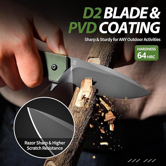 Praxis Folding Pocket Knife, 3.6" PVD Titanium Coating D2 Steel Blade Foldable Knife with G10 Handle Lightweight Camping Survival Hiking Knives