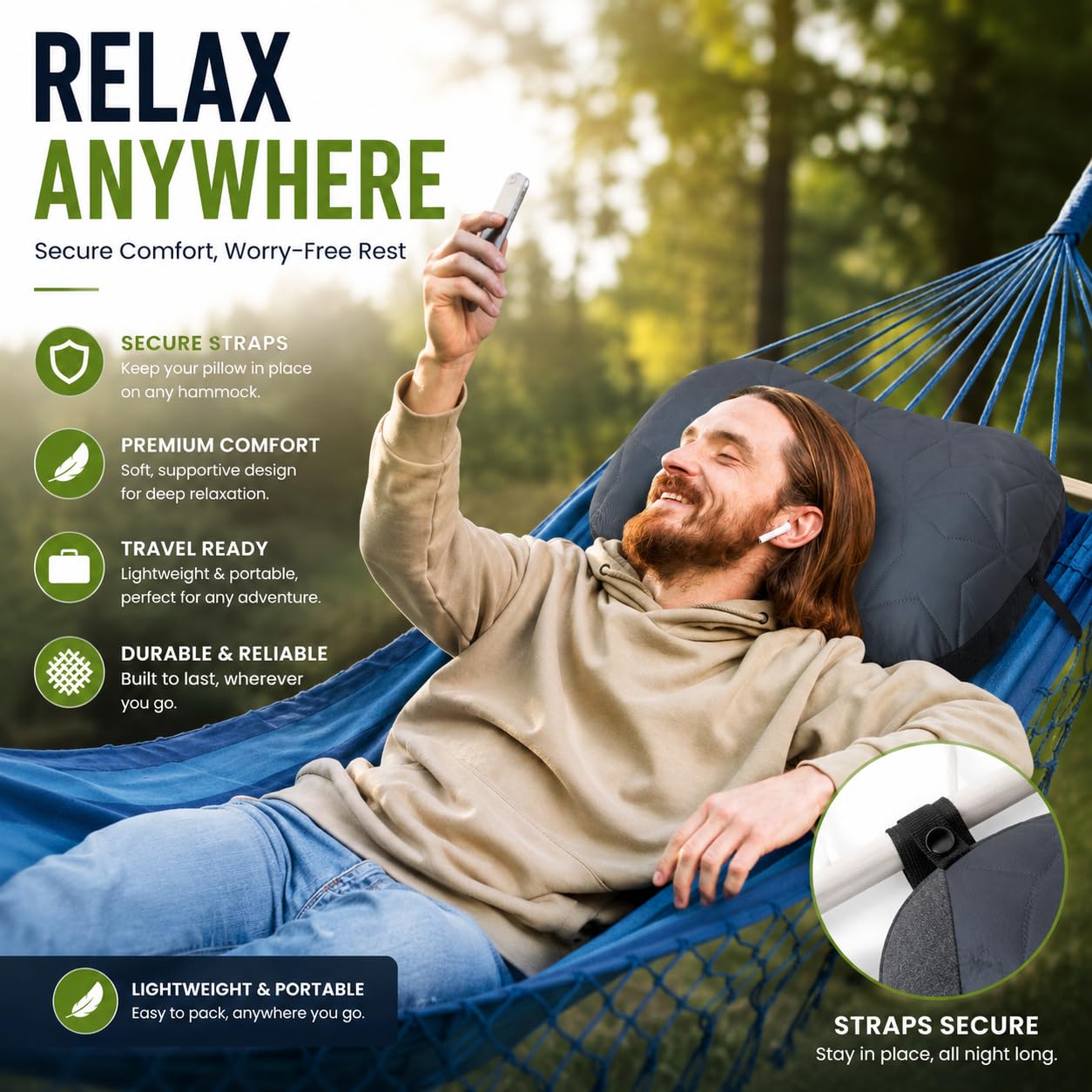 UWILLION Inflatable Camping Pillow with Removable Washable Cover, Ultralight Compact Air Pillow for