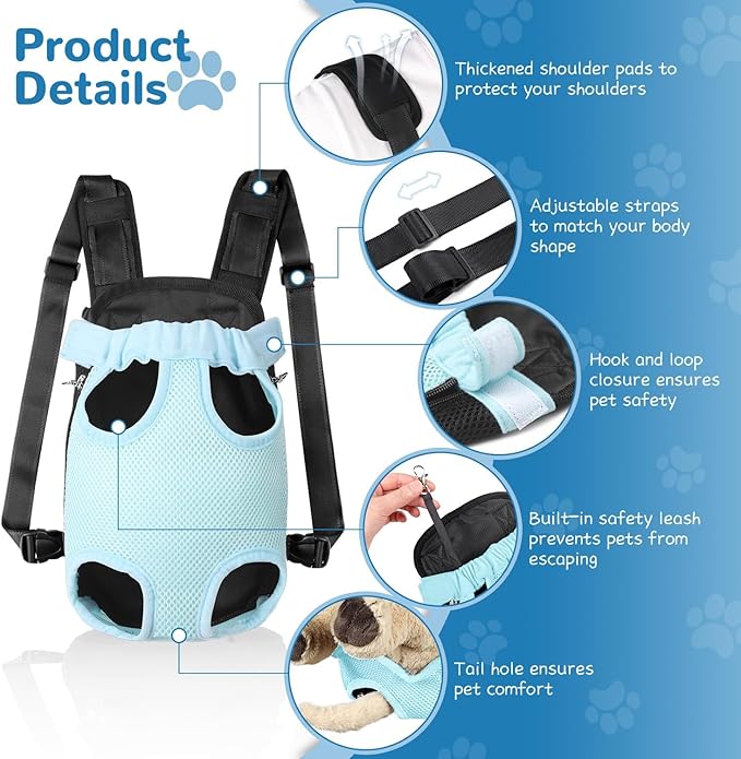YUDODO Pet Dog Carrier Backpack Adjustable Dog Front Carrier, Legs Out Easy-Fit Dog Travel Backpack Carrier for Hiking Camping for Small Medium Dogs Cats and Rabbits (Large (Pack of 1), B-Sky)