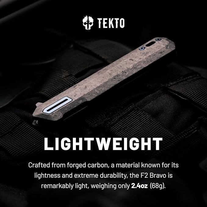 F2 Bravo Folding Pocket Knife - D2 Steel Blade, Ceramic Ball Bearings - EDC - Snap, Swift Flip for Camping, Backpacking - 2.4oz (68g), G10 Forged Carbon Handle, Blue Titanium Accents