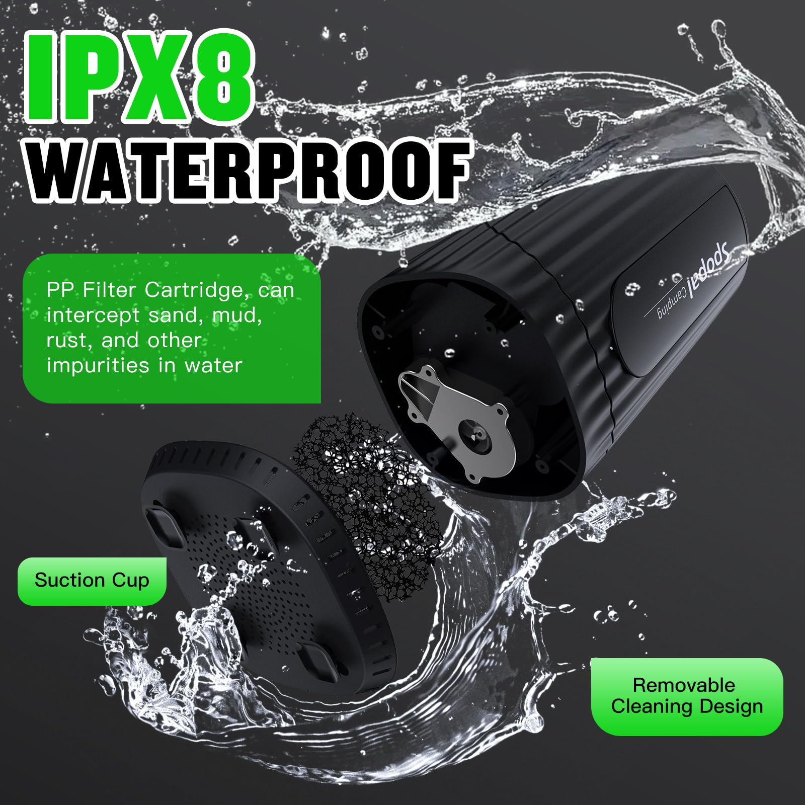 Spopal Portable Shower for Camping, [Upgraded] 10000mAh Rechargeable- Black