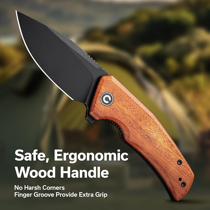 CIVIVI Pocket Knife for EDC, Regulatron Folding Knife for Men with Flipper Opener, Liner Lock, 2.98" Nitro-V Blade Wood Handle for Camping, Hunting C23006-3