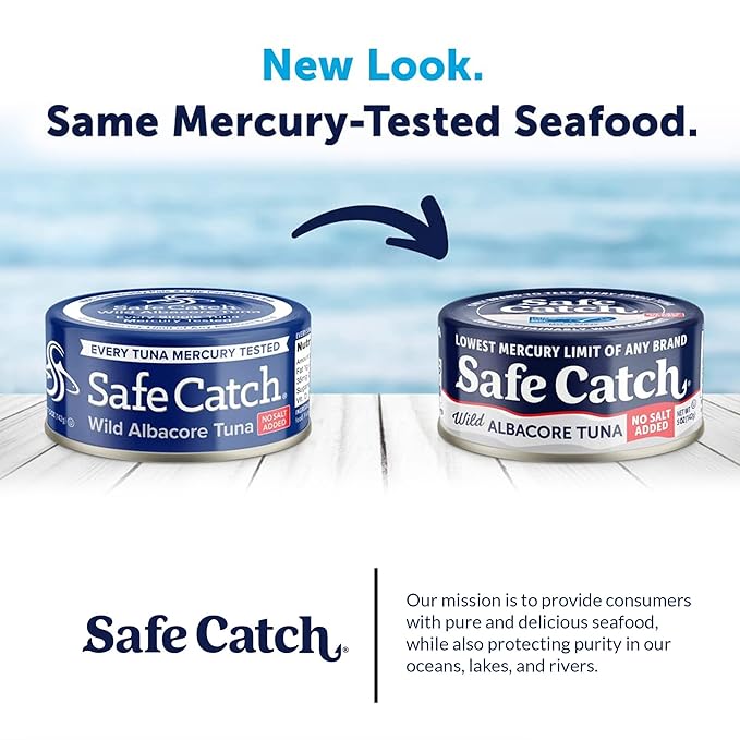 Safe Catch Canned Lowest Mercury Limit Albacore Tuna Fish No Salt Added, Wild Caught, Gluten-Free, Kosher, Whole30 Approved, Keto, 5oz Can, 12-Pack