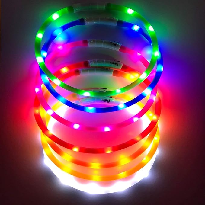 LED Dog Collar,USB Rechargeable Glowing Dog Collars, Light Up Collar Improved Pet Safety &Visibility at Night, 3 Flashing Modes,Water-Resistant LED Lighted Fits for Small Medium Large Dogs