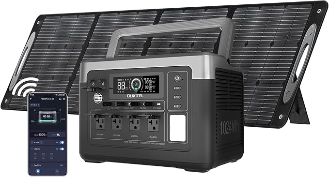 OUKITEL P1000 PLUS 1800W Power Station with 200W Solar Panel, 1024Wh Solar Generator 1200W Fast Charging APP Control Emergency LiFePO4 Battery for Home Backup Camping RVs