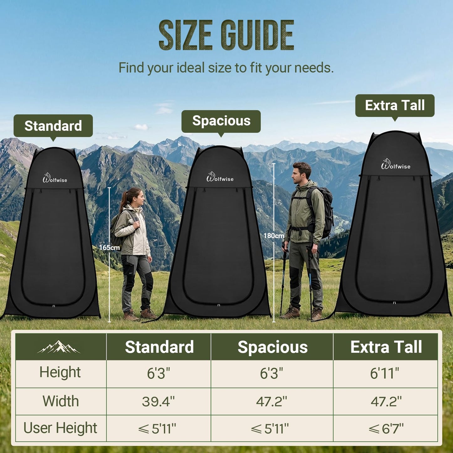 Wolfwise Pop Up Shower Tent for Camping Essentials, Portable Instant Changing Tent with Ventilation