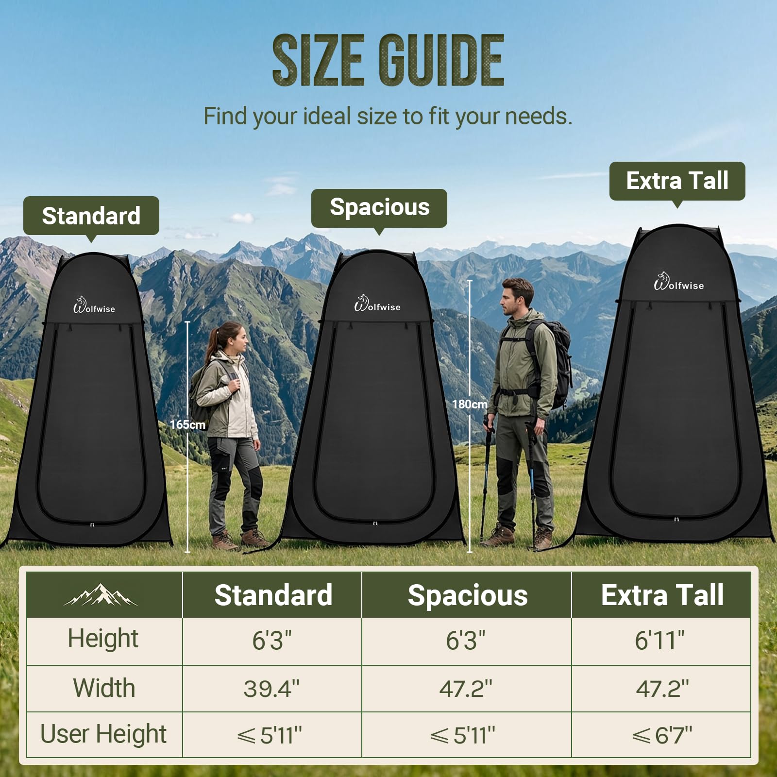 Wolfwise Pop Up Shower Tent for Camping Essentials, Portable Instant Changing Tent with Ventilation