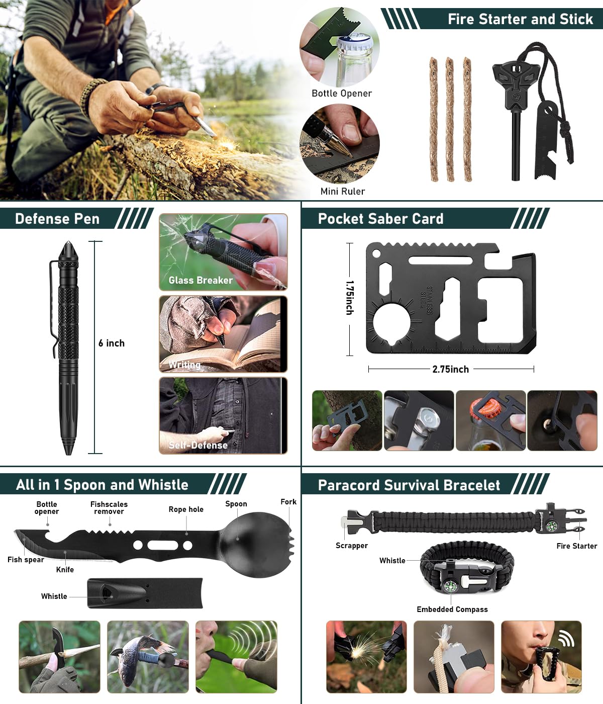 Survival Kit, 262Pcs Survival Gear and Supplies with First Aid Kit Pouch and Crossbody Bag