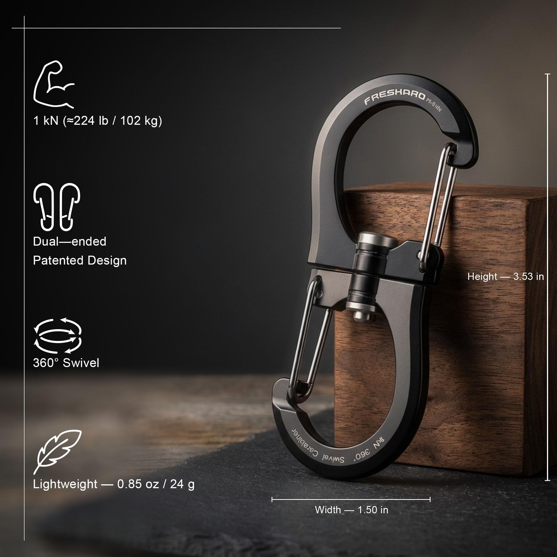 FresKaro 1kN Swivel Carabiner Clip, Heavy Duty Double-Ended Wire gate Carbineers, Small Non Locking