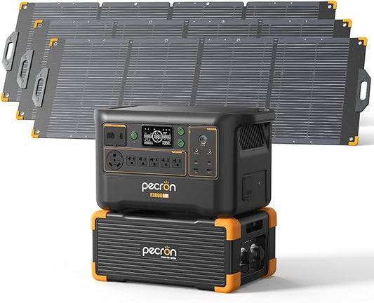 Pecron Portable Power Station F3000LFP with 3072Wh Extra Battery, 200W Solar Panel*3, 3072Wh Solar Camping Generator, 3600W Solar Generator for RV, Home Use, CPAP