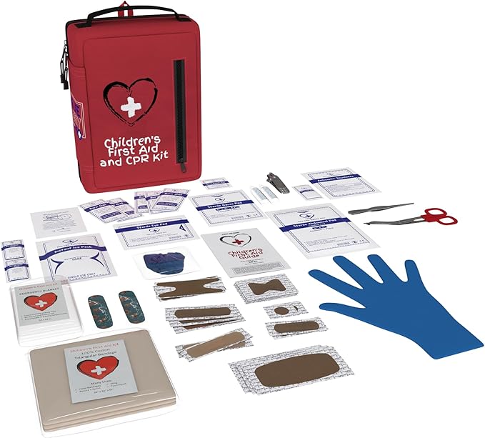 Portable First Aid Kit for Kids with CPR Shield - Ideal for Home, Car, School, Camping, and as a Travel First aid kit. Latex-Free Bandages ??Children First Aid Guide by The Life Safety Pro